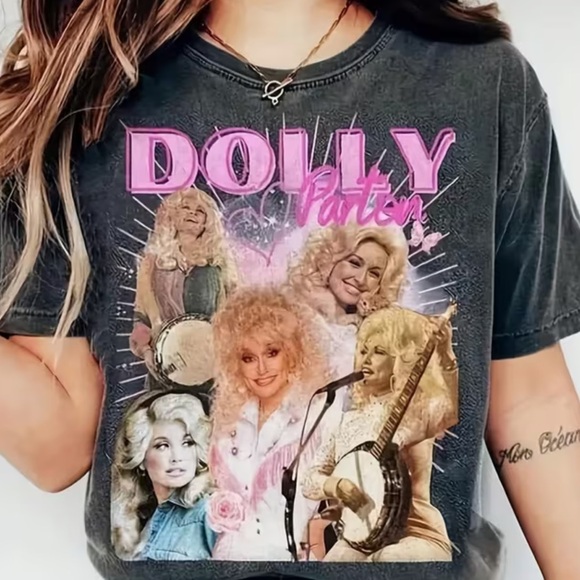 Tops - NEW! Dolly Parton Graphic Tee - Black with Pink Lettering